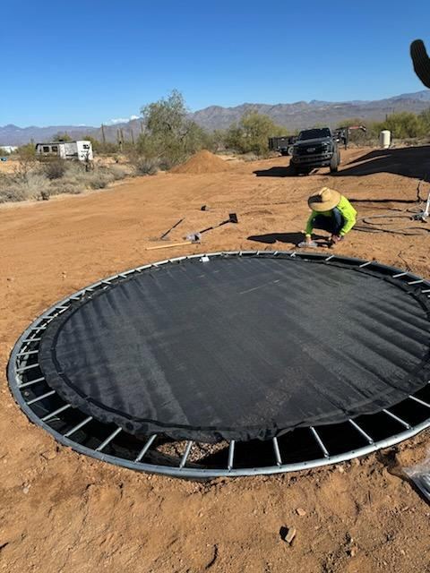 Springs and jump mat being attached