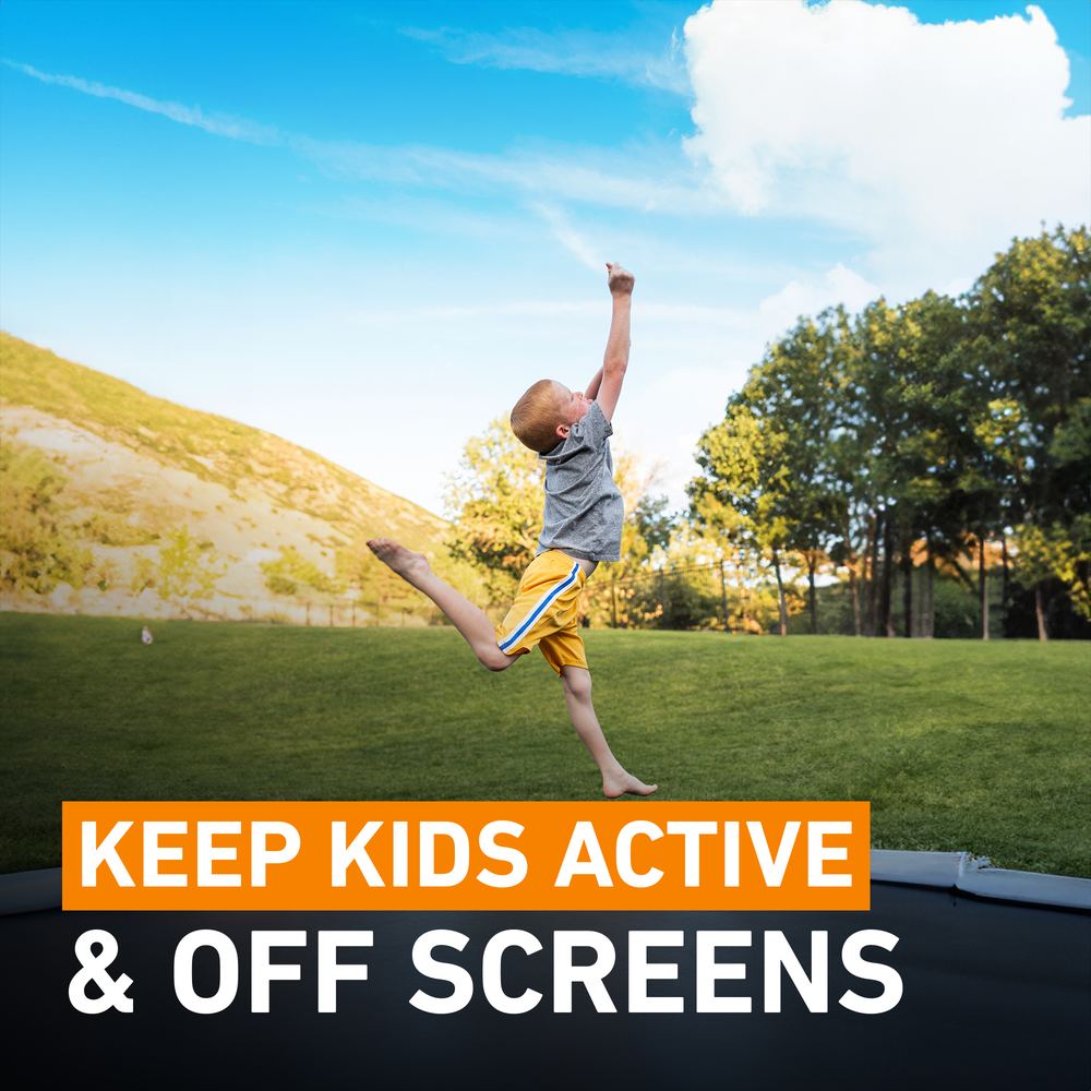Boy leaping on a trampoline — keep kids active and off screens