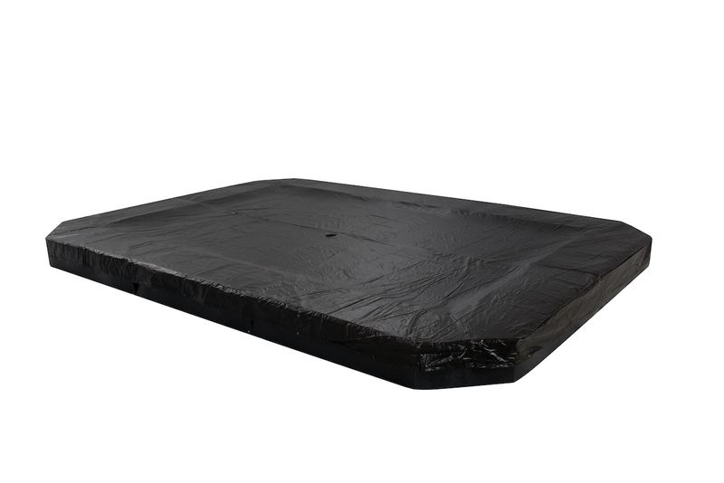 Weather cover on a rectangle in-ground trampoline